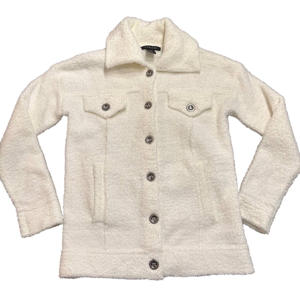 Tahari - Fuzzy Teddy Shacket Shirt Jacket | Size Small | Winter White